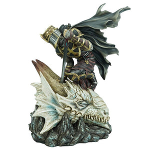 Fantasy Medieval Knight Slaying Dragon Figurine Mythical Battle Warrior Statue Art