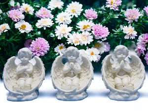 Divine Elegance Angel Cherubs Trio - Resin Crafted Candle Holders for Serene Home Decor, Spiritual Ambiance, and Thoughtful Gifting