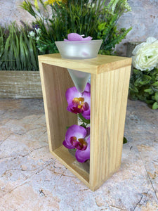 Elegant Orchid Artificial Flower Arrangement with Wooden Candle Holder - 19 cm Tall-OsirisTradingUK