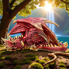 Load image into Gallery viewer, Mythical Red Gothic Dragon Resting Fantasy Creature Figurine Enchanted Decor
