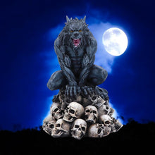 Load image into Gallery viewer, Gothic Werewolf on Skulls – Hand-Painted Resin Figurine Horror Lycanthrope Statue 15cm
