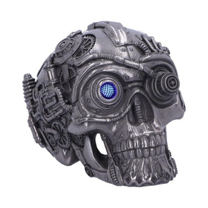 Gothic Cyberpunk Silver Skull Figurine Mechanical Detailing  Steampunk Ornament