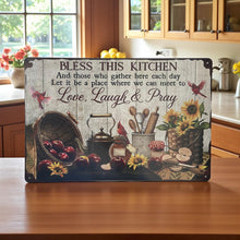 Load image into Gallery viewer, Bless This Kitchen Metal Wall Sign Farmhouse Country Decor Inspirational Plaque
