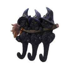 Load image into Gallery viewer, Black Cat Key Holder Witches Broomstick Wall Hook Gothic Decor Ornament Wiccan
