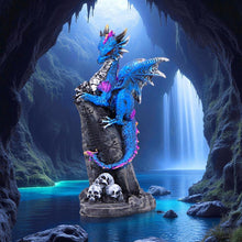 Load image into Gallery viewer, Gothic Fantasy Protector Dragon On Pillar &amp; Skulls Ornament Mythical Art Statue
