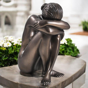 Bronze Finish Seated Woman Sculpture - 14cm x 11cm Resin Figurine - Elegant Home Decor