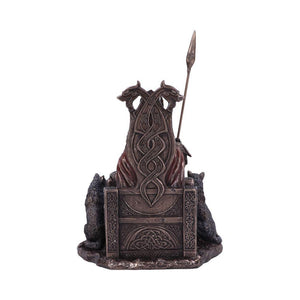 Bronze Odin All Father Figurine | Norse Mythology Statue with Wolves and Throne 22cm