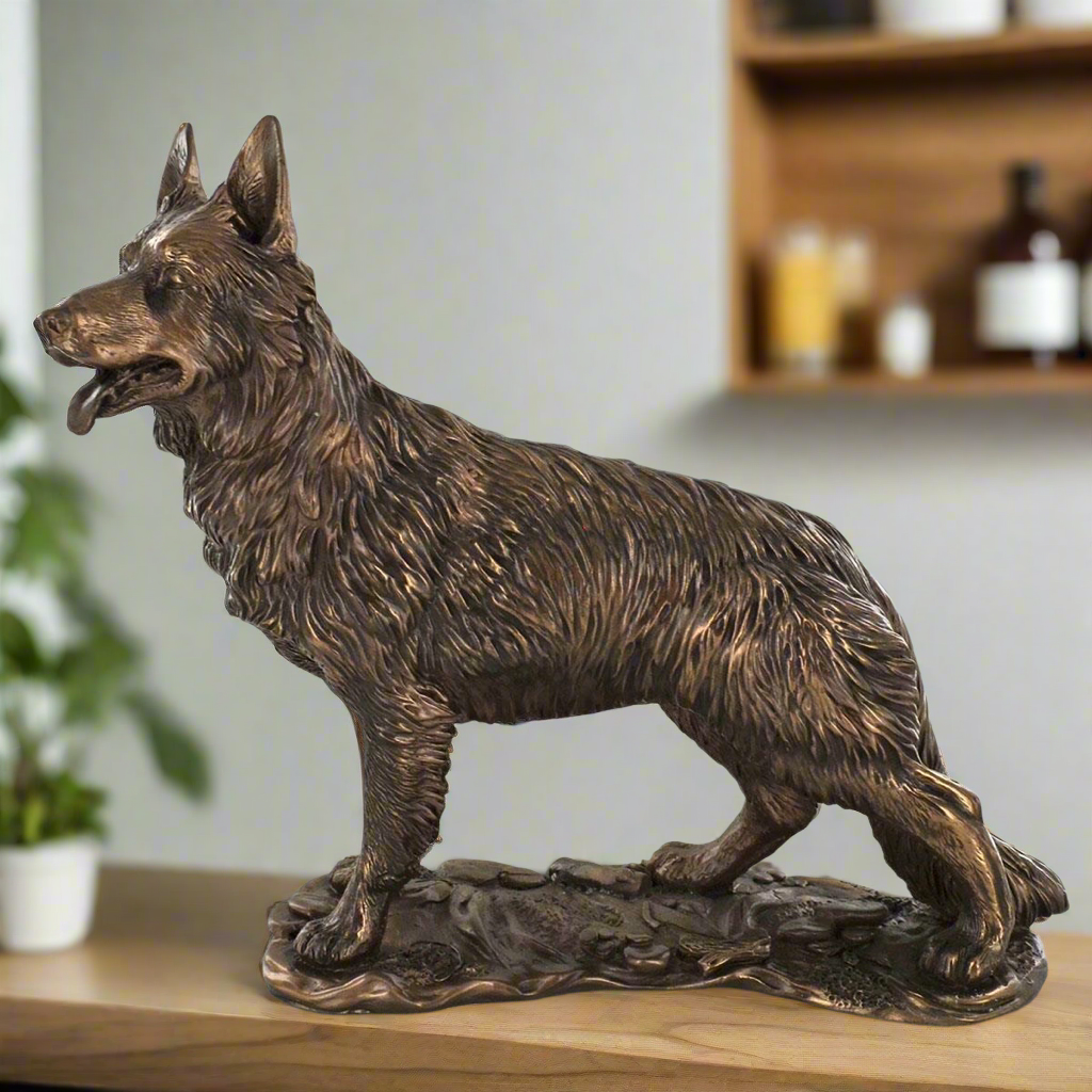 Large Bronze Effect Sculpture German Shepherd Alsatian Dog Statue Ornament