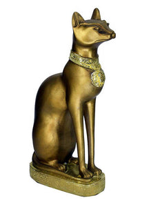 Elegant Egyptian Bastet Cat Statue, 24cm Golden Resin Figurine, Bast Goddess of Protection, Luxurious Ancient Egypt Decor, Symbolic Home Ornament-OsirisTradingUK