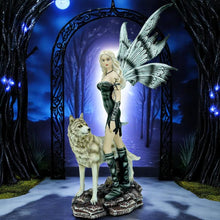 Load image into Gallery viewer, Dark Gothic Fairy &amp; Wolf Figurine Mystical Fantasy Warrior Queen Guardian Statue
