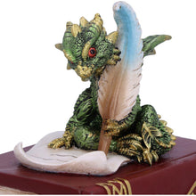 Load image into Gallery viewer, Gothic Dragon Trinket Box with Quill Fantasy Book Decor Statue Magical Gift Idea
