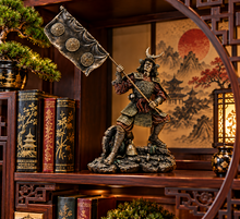 Load image into Gallery viewer, Samurai Warrior Figurine Japanese Military Banner Oriental Bronze Effect Decor

