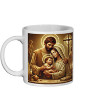 Charger l&#39;image dans la galerie, Inspirational Holy Family Ceramic Mug – 11 oz Religious Coffee Cup Featuring Mary, Joseph, and Baby Jesus-OsirisTradingUK
