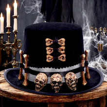 Charger l&#39;image dans la galerie, Voodoo Priest Skull and Bone Top Hat Gothic Fantasy Prop Halloween Costume Accessory
