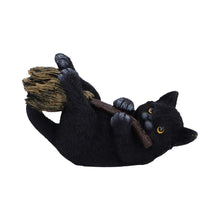 Load image into Gallery viewer, Witchcraft Cat Riding Broom Figurine Gothic Black Kitten Wiccan Fantasy Statue
