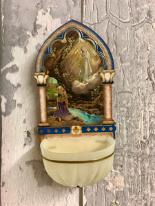 Our Lady of Lourdes Water Font Mary Wall Plaque Ornament for Home or Chapel