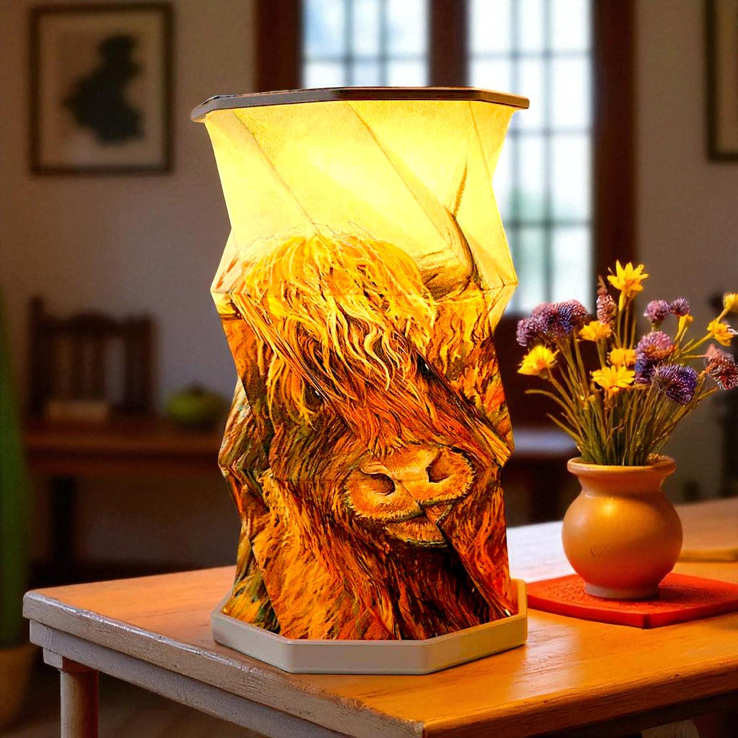 Highland Cow Foldable USB LED Lamp Rechargeable Origami Light Rustic Decor