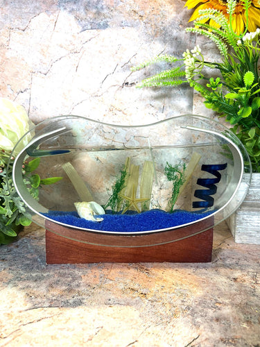 Sea Themed Shell Glass Jelly Candle on Wooden Stand - 23 cm x 16.5 cm - Nautical Home Decor, Coastal Ambiance-OsirisTradingUK