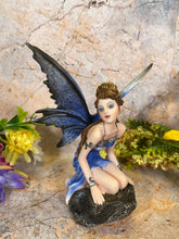 Load image into Gallery viewer, Sapphire Night Fairy Statue, Mystical Fantasy Decor, Enchanting Blue Nymph Figurine, Magical Realm Ornament, Elegant Faerie Sculpture-OsirisTradingUK
