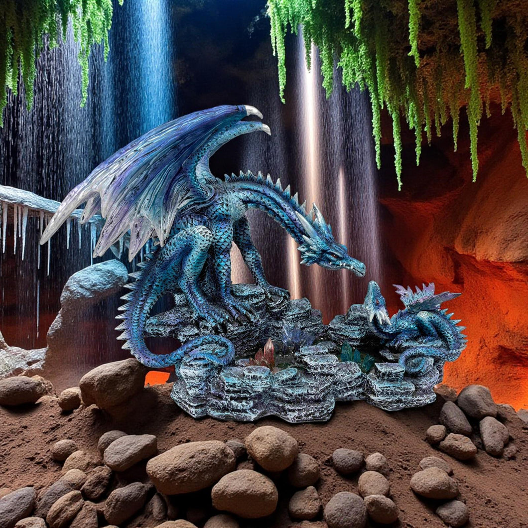 Gothic Dragon Figurine Blue Resin Sculpture Mythical Creature Fantasy Home Ornament