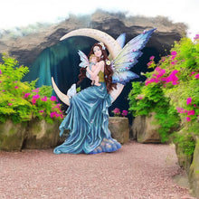 Load image into Gallery viewer, Mystical Fairy with Baby Sitting on Crescent Moon Ornament Fantasy Resin Statue
