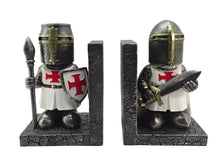 Load image into Gallery viewer, Templar Knight Bookend Set Medieval Warrior Crusader Gothic Library Decor
