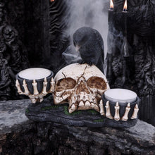 Laden Sie das Bild in den Galerie-Viewer, Gothic Skull Candle Holder with Raven - Dark Home Decor Ornament 15cm
