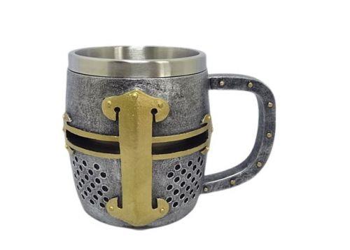 Medieval Knight Templar Tankard Mug - Unique Stainless Steel Drinking Mug, 14.5 x 10.5 cm, Perfect for Collectors & Gift Ideas