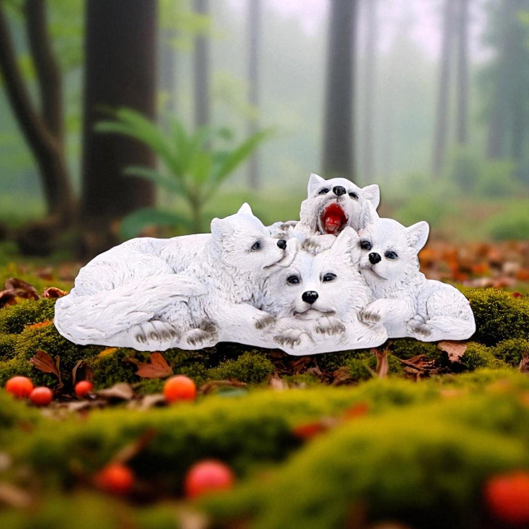 Wolf Family Figurine with Playful Pups Wildlife Decor Sculpture Animal Ornament