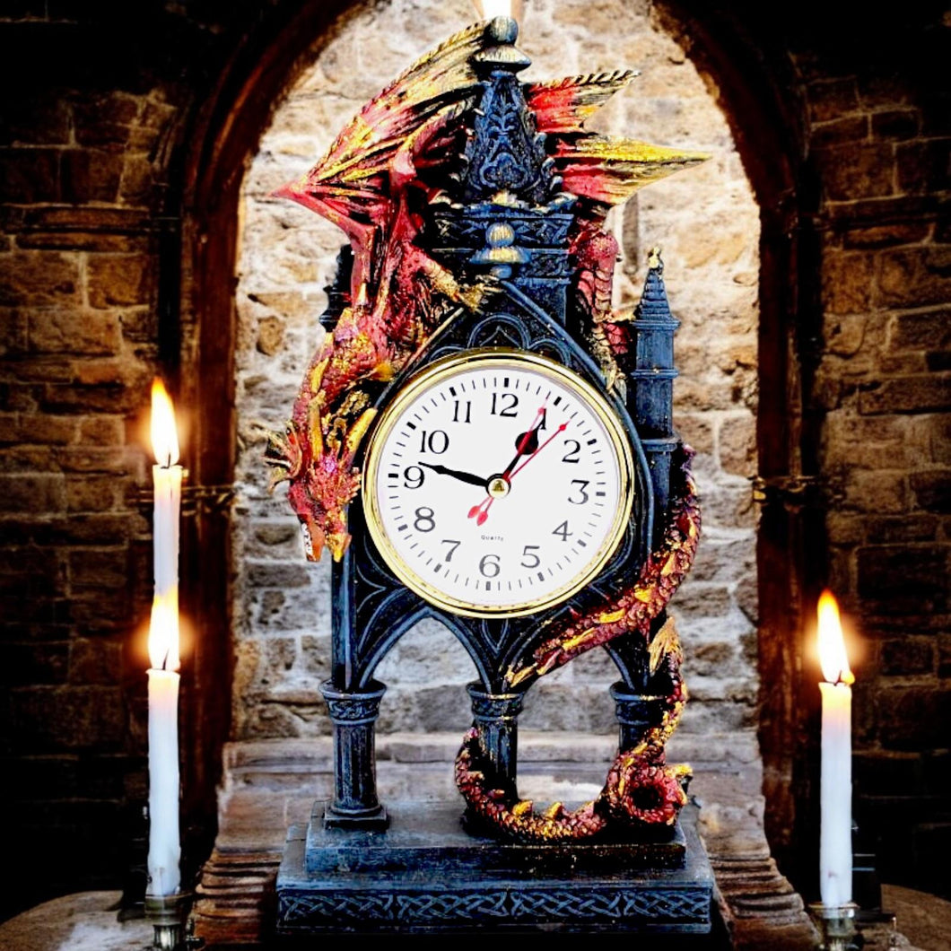 Gothic Red Dragon Clock Medieval Fantasy Timepiece Halloween Horror Home Decor