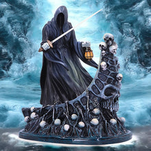 Load image into Gallery viewer, Gothic Ferryman Grim Reaper Figurine | Dark Fantasy Skeleton Boat Ornament | Horror Decor
