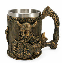 Laden Sie das Bild in den Galerie-Viewer, Viking Beer Tankard Warrior Wolf Shield Norse Nordic Medieval Fantasy Mug Gift
