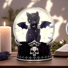 Load image into Gallery viewer, Gothic Malpuss Snow Globe Cult Cuties Winged Cat Figurine Witchy Occult Decor
