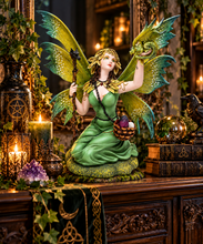 Laden Sie das Bild in den Galerie-Viewer, Woodland Green Fairy Dragon Statue 39cm Gothic Fantasy Figurine Home Ornament
