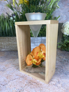 Elegant Orchid Artificial Flower Arrangement with Wooden Candle Holder - 19 cm Tall-OsirisTradingUK