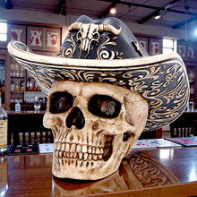 Load image into Gallery viewer, Cowboy Skull Statue Figurine Ornament Sculpture Wild West Gothic Home Decor
