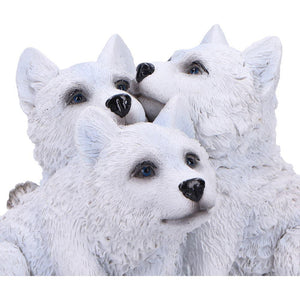 Adorable Wolf Cub Figurine Trio Realistic Pups Ornament Fantasy Nature Statue