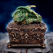 Charger l&#39;image dans la galerie, Dragon Jewellery Storage Box - Decorative Green Resin Fantasy Trinket Holder
