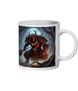 Oni Demon Warrior Mug - 11 oz Ceramic Coffee Cup with Dark Fantasy Art