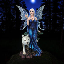 Load image into Gallery viewer, Large Blue Fairy and Wolf Figurine Fantasy Statue Collectable Gothic Ornament 49 cm
