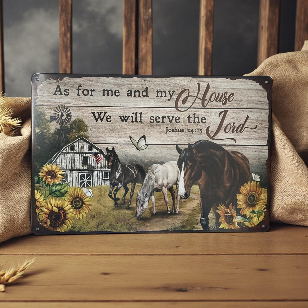 Christian Farmhouse Wall Art As For Me And My House Metal Sign 30 cm