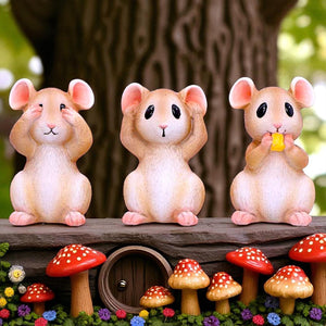 Three Wise Mice Figurines Ornaments Hear No See No Speak No Evil Cute Decor