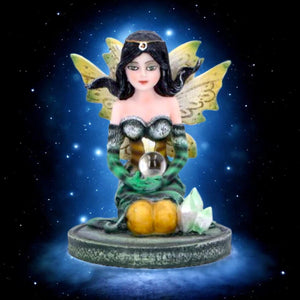 Crystal Fairy Jade Figurine | Enchanting Resin Fairy Statue with Crystal Ball & Gemstones | Fantasy Decor Collectible 9 cm - New