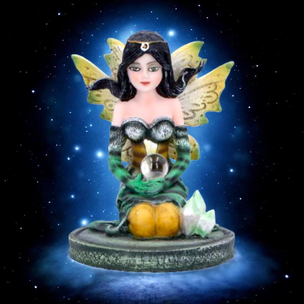 Crystal Fairy Jade Figurine | Enchanting Resin Fairy Statue with Crystal Ball & Gemstones | Fantasy Decor Collectible 9 cm - New