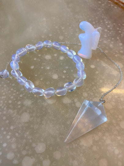 Opalite Angel, Bracelet & Dowsing Pendulum Set - Serene Energy Healing Collection-OsirisTradingUK