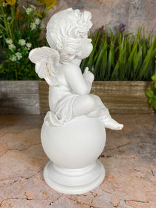 Cherub Angel Statue - Resin Garden Cherub - Classic White Angelic Figurine - Peaceful Home Decor - Memorial Statue - Spiritual Artwork