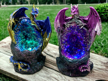 Load image into Gallery viewer, Enchanting Pair of LED Dragon Figurines - Illuminated Resin Twin Dragons with Glitter Crystals, Fantasy Home Decor, 11cm Magical Duo
