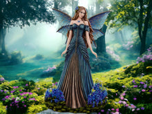 Load image into Gallery viewer, Royal Azure Enchantment - Elegant Resin Fairy Statue with Iridescent Wings, Majestic Garden Fairy Collectible, Enchanted Forest Decor
