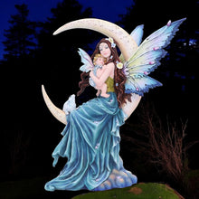 Load image into Gallery viewer, Mystical Fairy with Baby Sitting on Crescent Moon Ornament Fantasy Resin Statue
