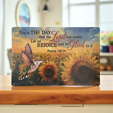 Load image into Gallery viewer, Inspirational Bible Verse Metal Sign Sunflowers Hummingbird Christian Faith Plaque

